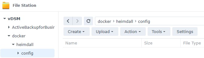 how to setup heimdall on a synology nas - creating a config folder in synology dsm for heimdall