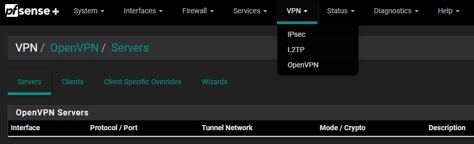 how to set up OpenVPN on pfSense - openvpn menu in pfsense