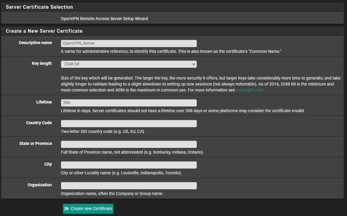 configuring the openvpn server