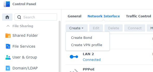 creating a bond in synology dsm