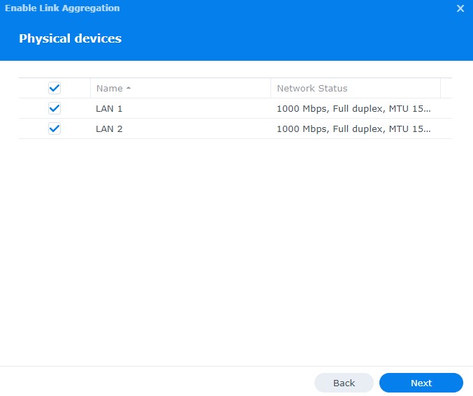 selecting the LAN devices on the physical nas