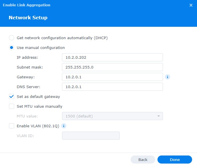 specifying an IP address, gateway, and DNS server