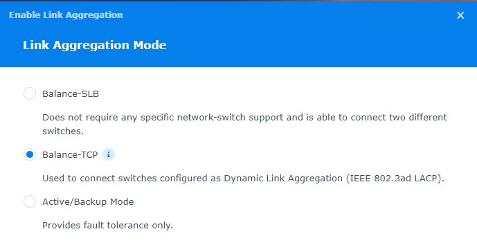 how to set up link aggregation on a synology nas - setting up balance-tcp 
