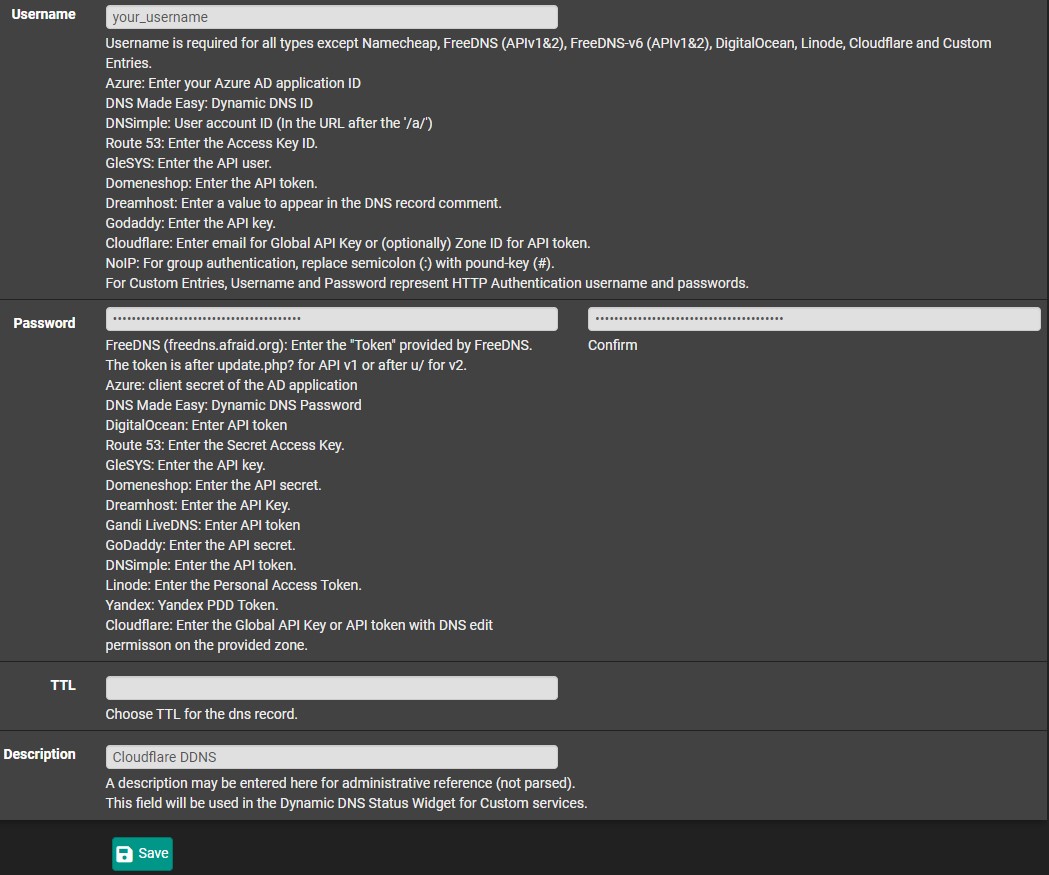 setting the username and password for this ddns hostname