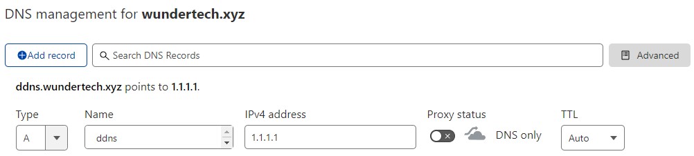 how to set up ddns on pfsense using cloudflare - adding an a record for the ddns address