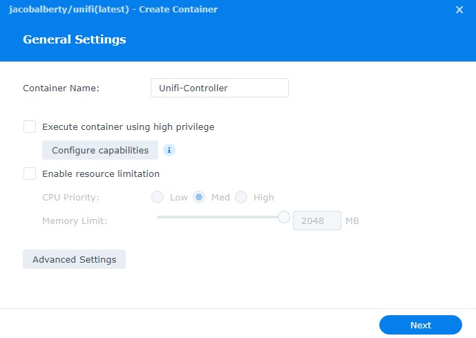 creating the unifi controller container in docker
