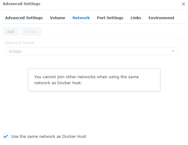 setting it as the docker hosts network