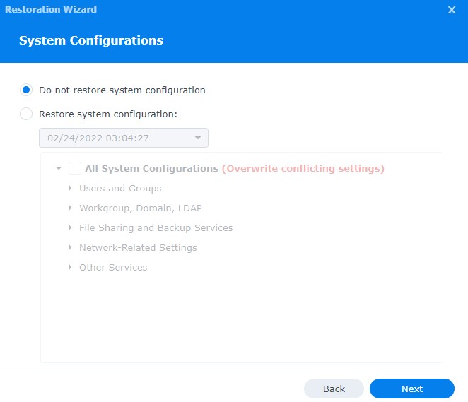 system configuration backups in hyper backup