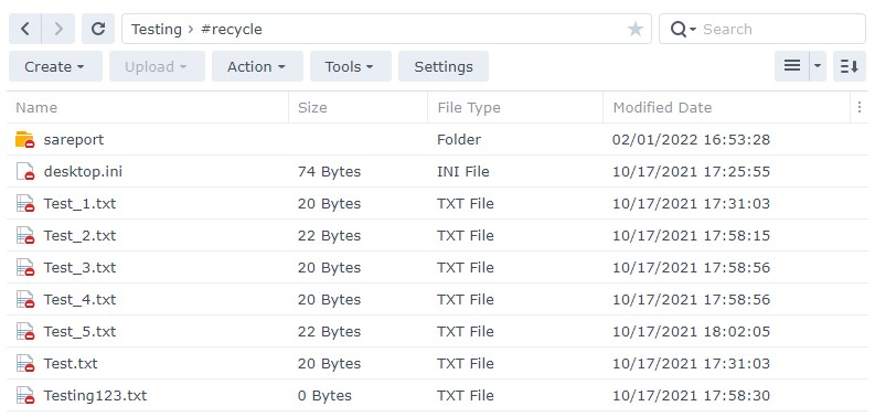 files in synology nas recycle bin