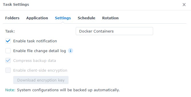 changing the name of a hyper backup task