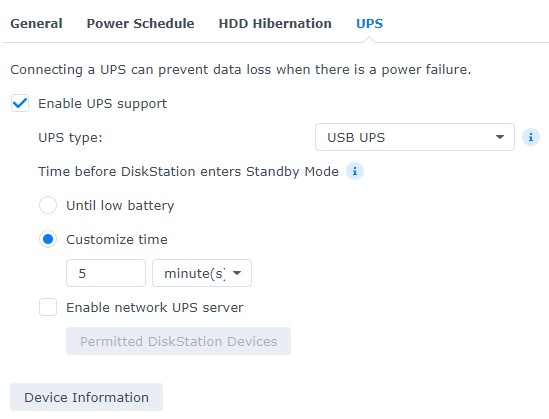 synology nas ups - enablign ups support via usb