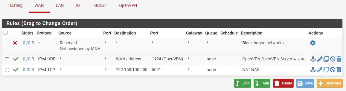 viewing the wan firewall rules