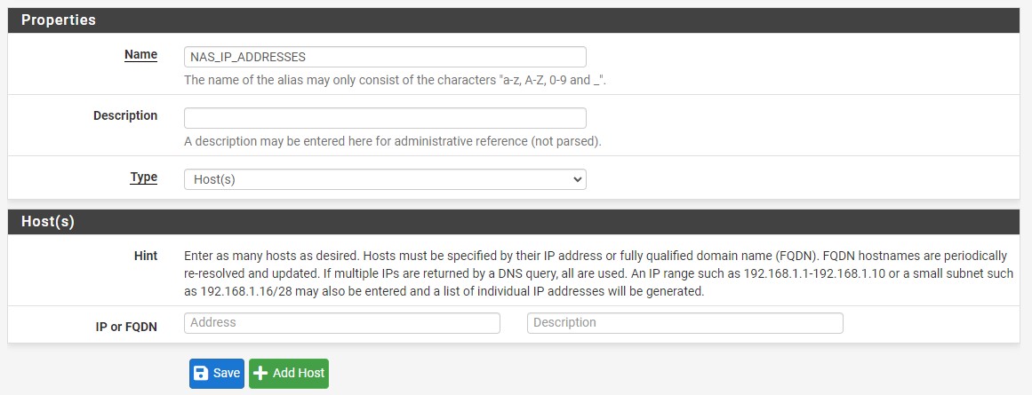 adding a name and ip address/FQDN to a list