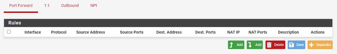 pfsense port forwarding screen and how to add/remove rules