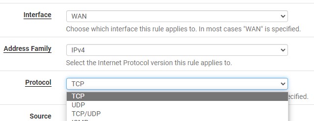 interface, protocol and address family settings
