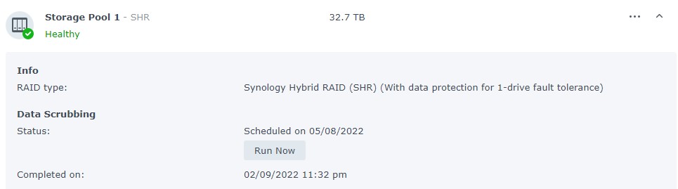 data scrubbing status and when it's run and will run