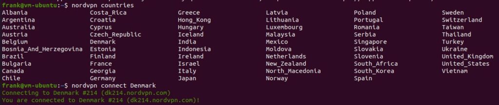How to Set Up NordVPN on Ubuntu 5 connecting to a specific location in nordvpn