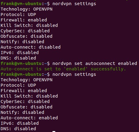 viewing the nordvpn settings