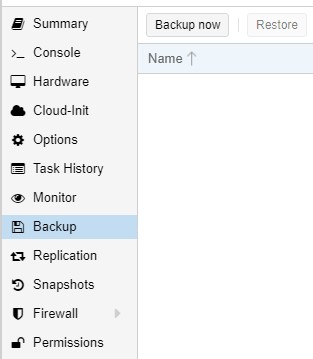 viewing the backup tab in proxmox