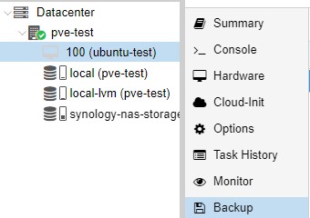 selecting the backup tab for a virtual machine.