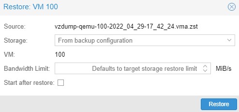 restoring a vm in proxmox