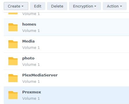editing a recently created proxmox folder in synology dsm