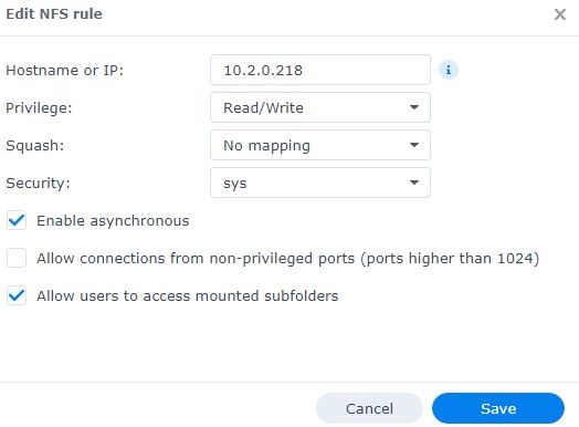 setting an ip address that has read/write permissions to dsm