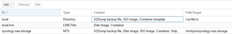 confirming the storage is now in proxmox