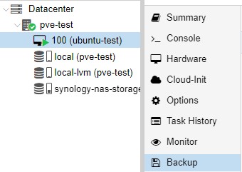 selecting the backup tab in proxmox.