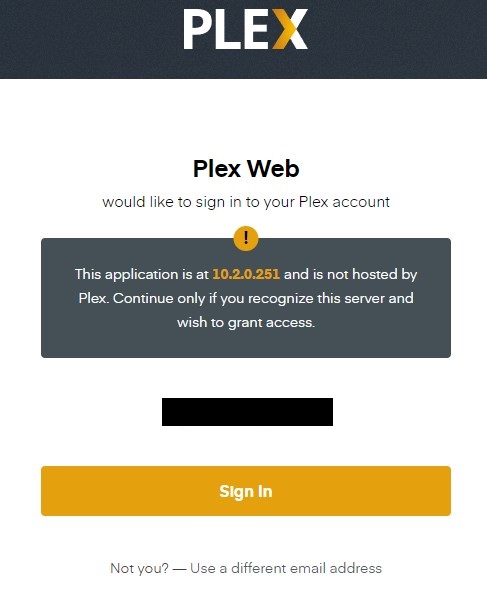 signing in to plex website