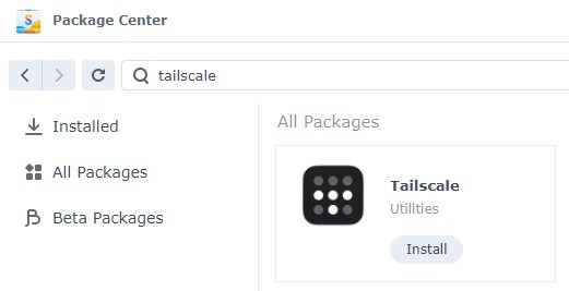 how to set up tailscale on a synology nas - installing the tailscale package
