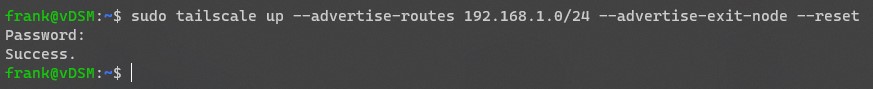 running a command to bring the tailscale routes up on a synology nas