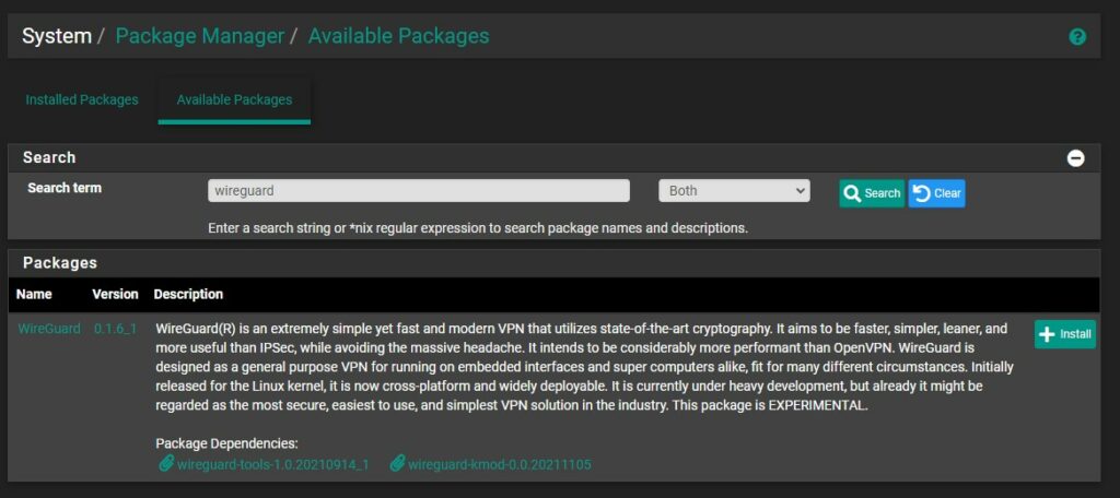 how to set up wireguard on pfsense - searching for the wireguard package