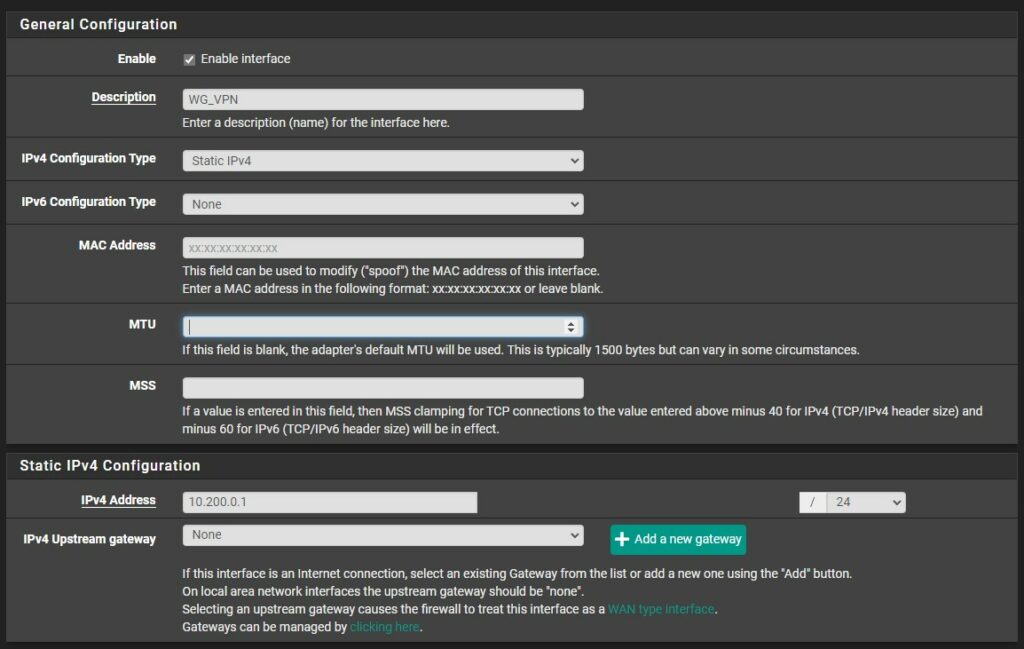 setting the static ip address and the correct MTU value to 1420