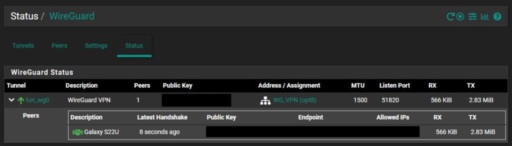 wireguard handshake in pfsense 