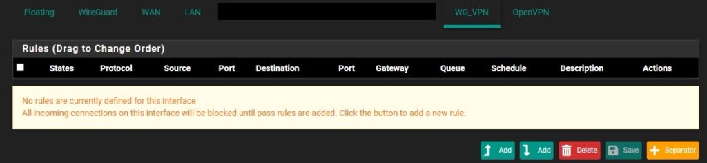 editing the firewall rules in pfsense