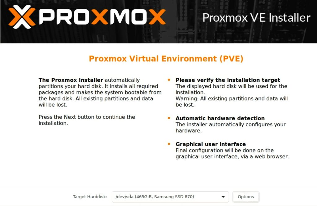 showing the hard drive selection of the proxmox installer.