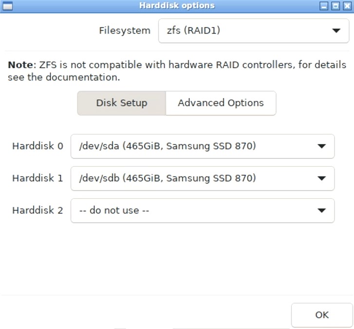 setting up raid z1 with two hard drives.