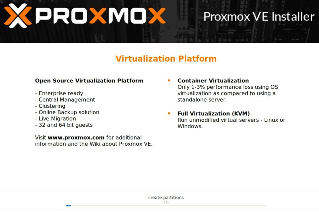 proxmox install process.