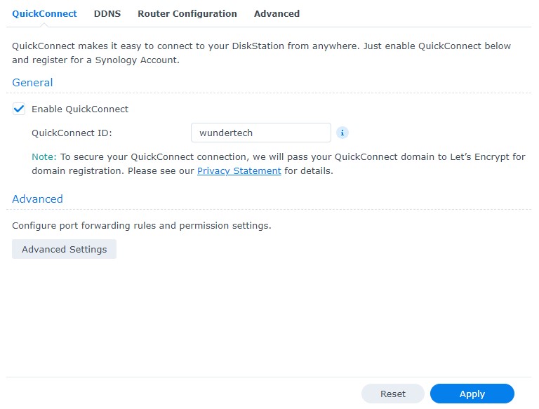 enabling quickconnect in synology dsm