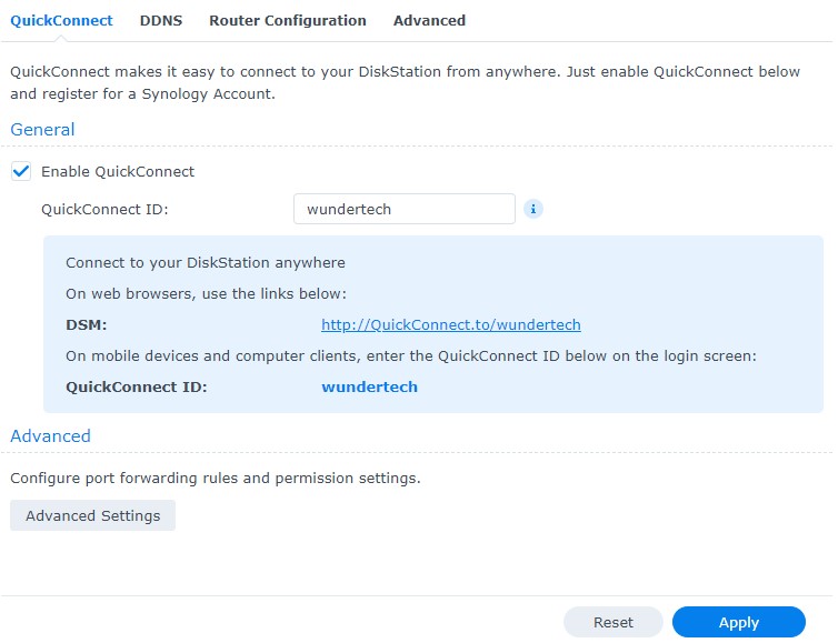 setting a quickconnect id