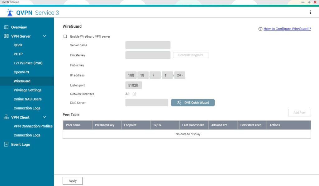 wireguard service for the qts operating system.