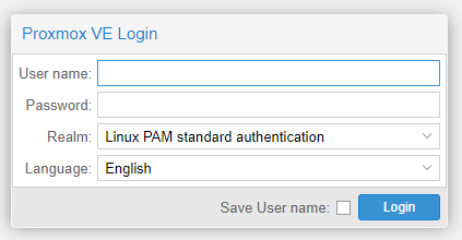 proxmox login page.