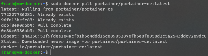 downloading the latest portainer image.