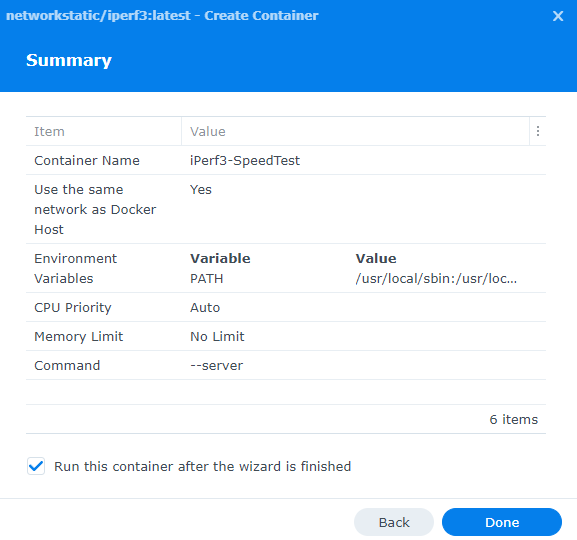 confirming the settings are correct for the docker container.