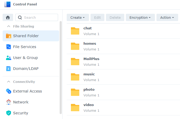 synology nas shared folder screen.