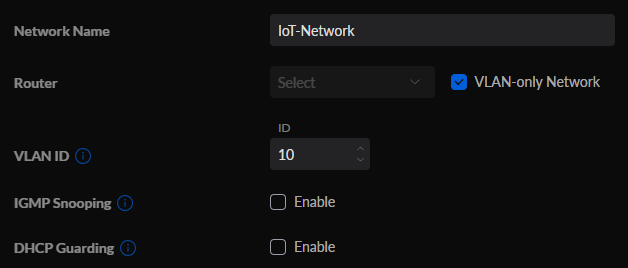 setting a vlan-only network up in the unifi controller.