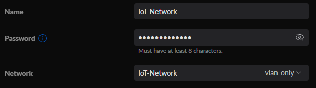 adding a name and password for the vlan.