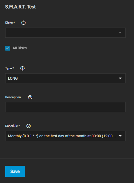 selecting all hard disks and setting a schedule to run smart tests.