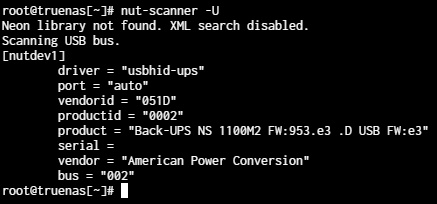running the nut-scanner command to confirm what device is connected.